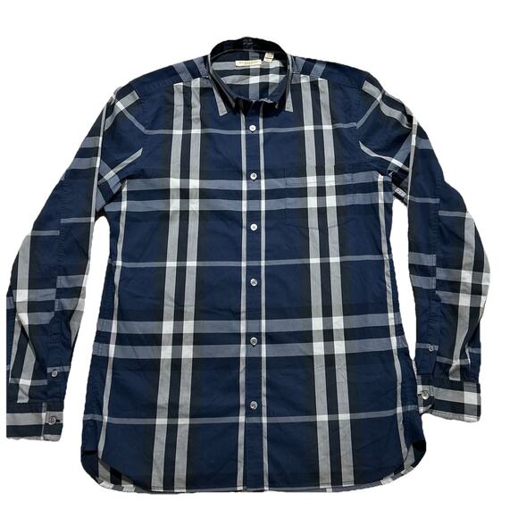 Burberry Brit Blue Gray Iconic Nova Check Lightweight Button Down Sport Shirt M - Picture 1 of 11